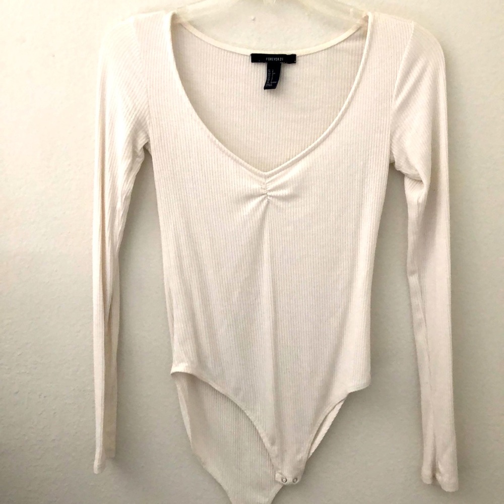 Ribbed white bodysuit